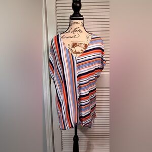 Cotton Bleu Ladies Asymmetrical Orange and Blue Short Sleeve Blouse